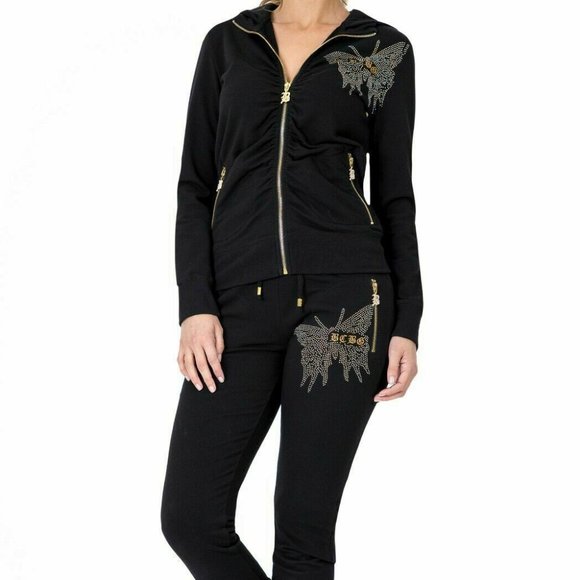 BCBGMaxAzria Jackets & Blazers - BCBG MAXAZRIA, Rhinestone Butterfly Hoodie & Pant Set  Black